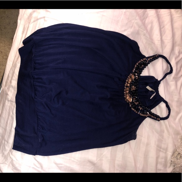 Blinged Neck Navy Blue Tank - Picture 4 of 4